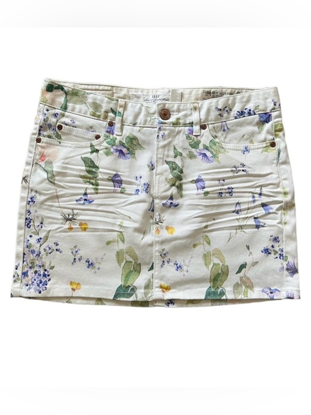 H&M LOGG Cream White Denim Mini Floral Mini Skirt Festival Women’s 6